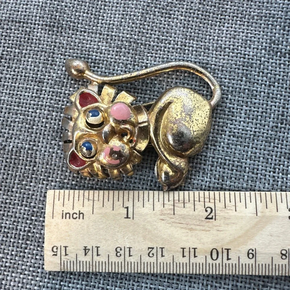 Rare Monet Lion Figural Multi Color Enamel Gold Tone Metal Fur Clip Brooch #713 - Picture 2 of 7